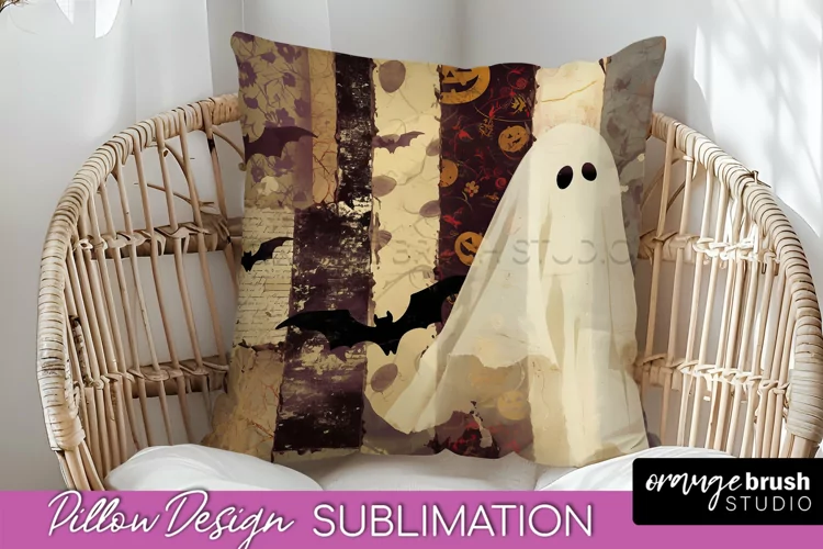 Patchwork Halloween Pillow Sublimation - Ghost Pillow Cover