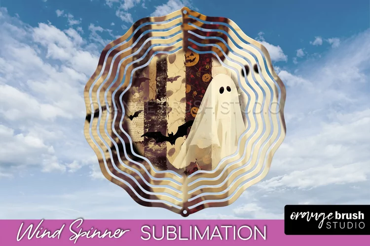 Patchwork Halloween Wind Spinner - Ghost Wind Spinner PNG