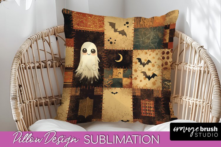 Patchwork Halloween Pillow Sublimation - Ghost Pillow Cover example image 1