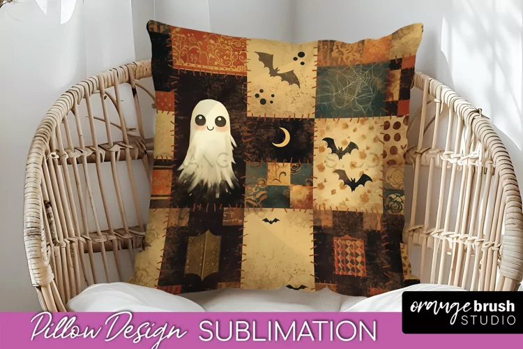 Patchwork Halloween Pillow Sublimation - Ghost Pillow Cover