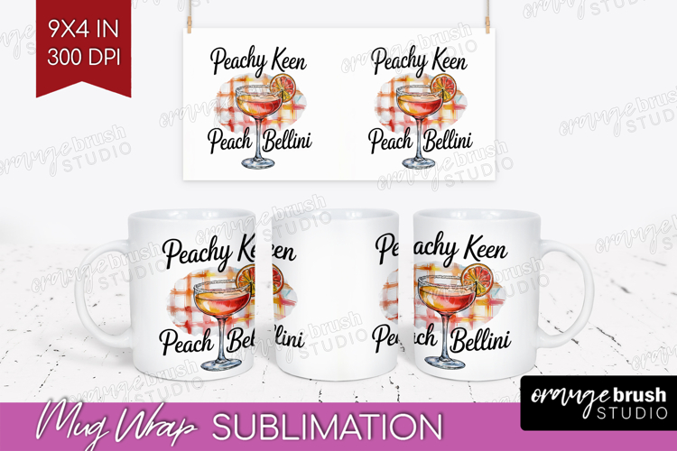 Peach Bellini Cocktail Mug Wrap Summer Drink Mug PNG