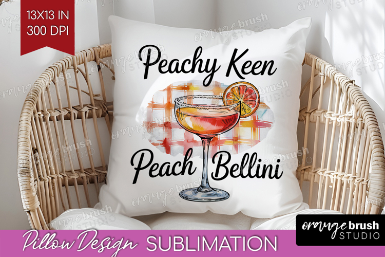 Peach Bellini Cocktail Pillow Sublimation Summer Drink Cover