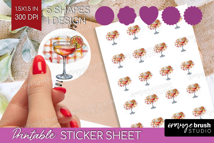 Peach Bellini Cocktail Round Sticker Summer Drink Printable