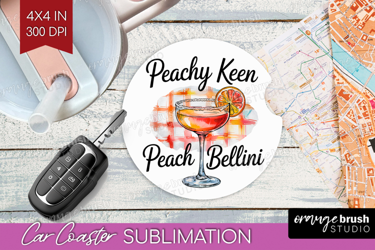 Peach Bellini Cocktail Car Coaster Summer Drink Coaster PNG