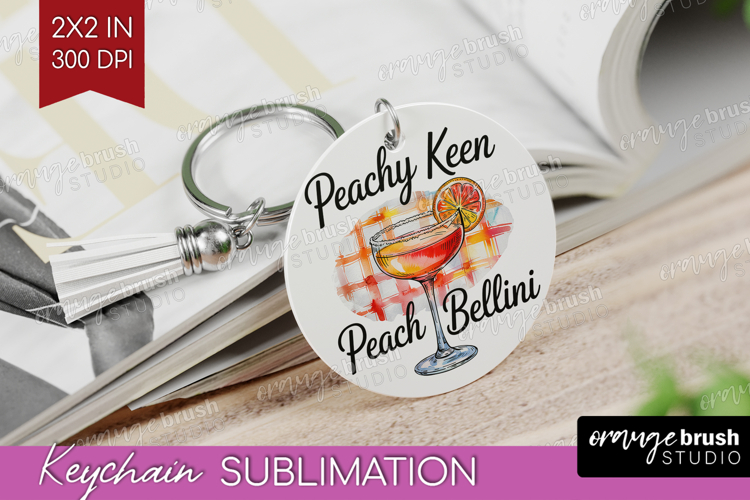 Peach Bellini Cocktail Keychain PNG Summer Drink Keychain