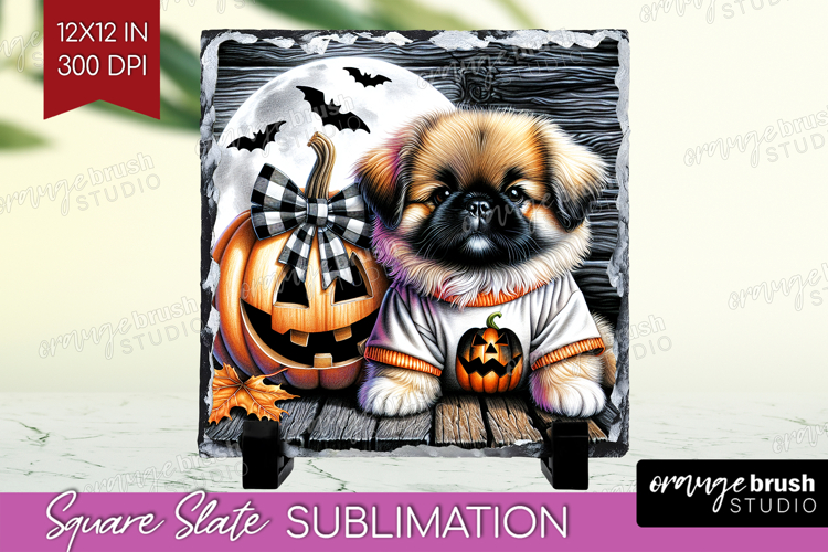 Pekingese Dog Slate PNG Halloween Square Slate Sublimation