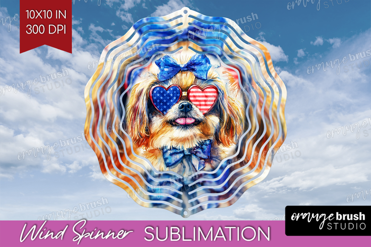 Pekingese Dog Wind Spinner Sublimation PNG 4th Of July Round