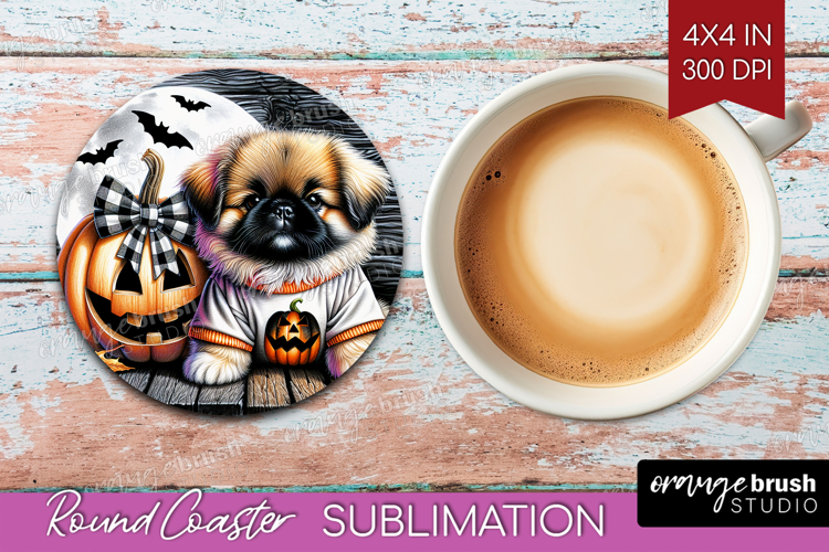 Pekingese Dog Round Coaster Halloween Coaster PNG