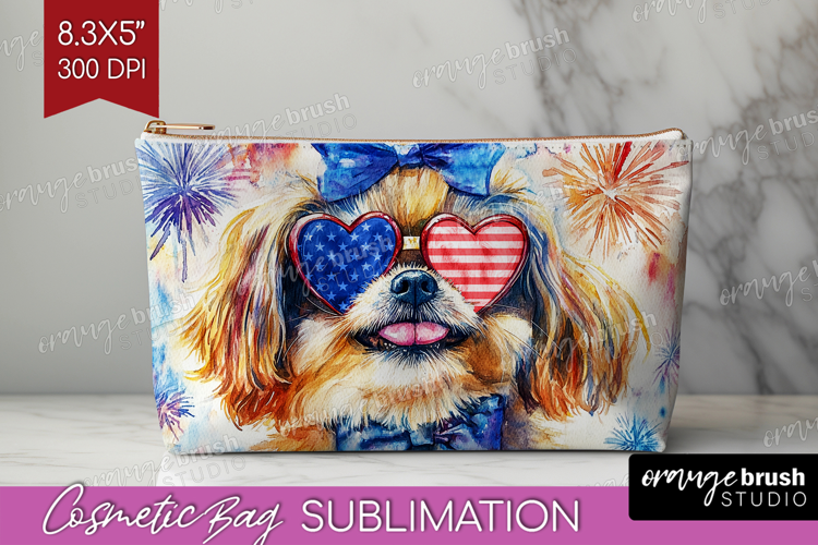 Pekingese Dog Cosmetic Bag 4th Of July Makeup Bag PNG