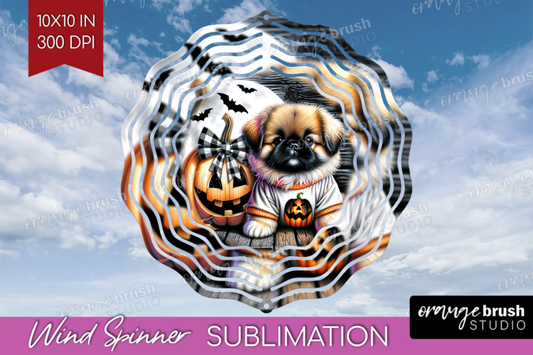 Pekingese Dog Wind Spinner Sublimation PNG Halloween Round