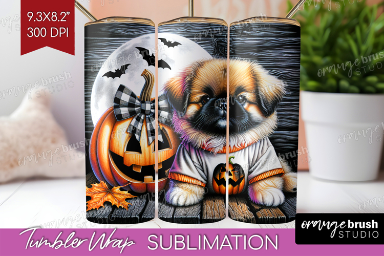 Pekingese Dog Tumbler Wrap Halloween Tumbler PNG Sublimation