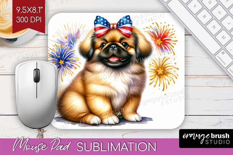 Pekingese Dog Mouse Pad Sublimation Patriotic Dog Mousepad