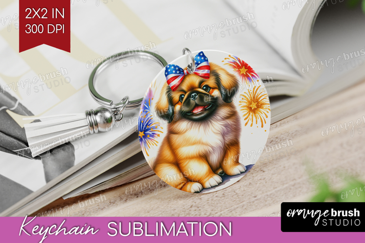 Pekingese Dog Keychain PNG Patriotic Dog Keychain