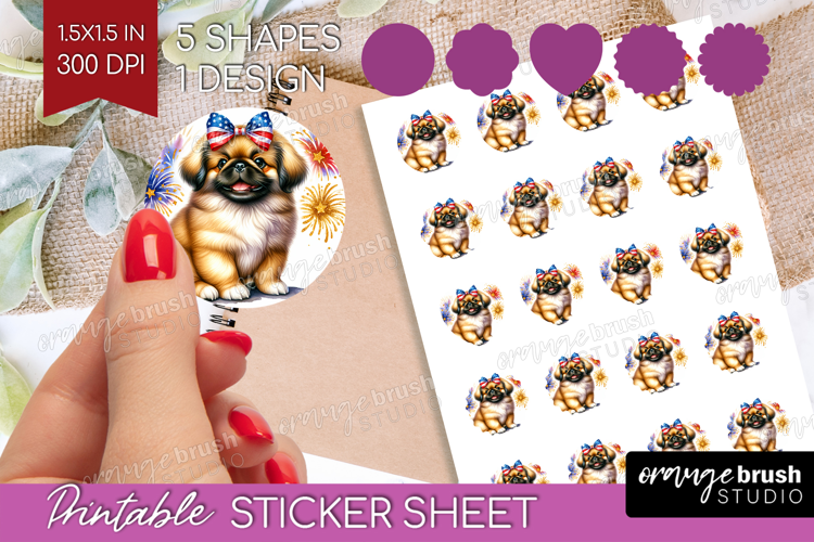 Pekingese Dog Round Sticker Patriotic Dog Printable Sticker