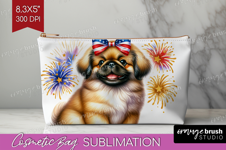 Pekingese Dog Cosmetic Bag Patriotic Dog Makeup Bag PNG