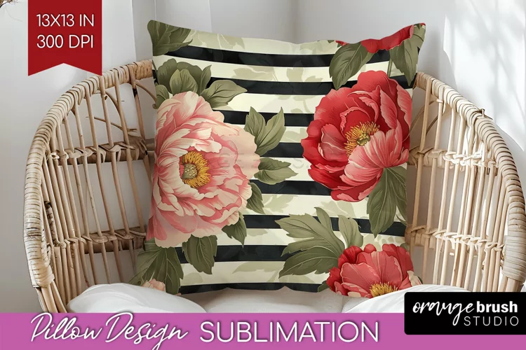 Peony Flowers Pillow Sublimation - Floral Pillow Cover PNG