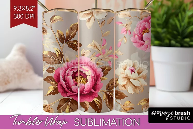 Peony Flowers Tumbler Wrap - Floral Tumbler PNG Sublimation