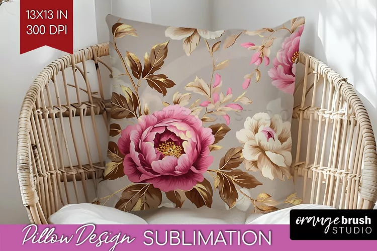 Peony Flowers Pillow Sublimation - Floral Pillow Cover PNG