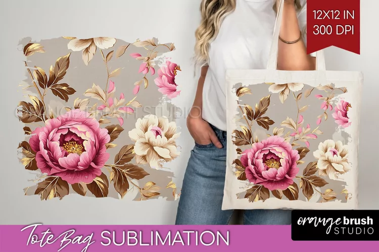 Peony Flowers Tote Bag - Floral Tote Bag PNG Sublimation