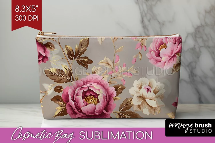 Peony Flowers Cosmetic Bag - Floral Makeup Bag PNG