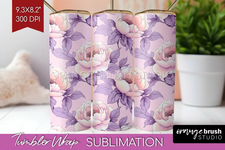 Peony Flowers Tumbler Wrap - Floral Tumbler PNG Sublimation
