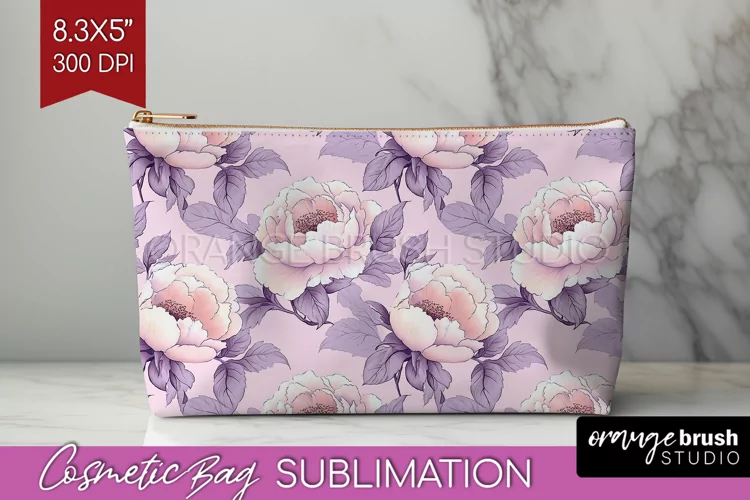Peony Flowers Cosmetic Bag - Floral Makeup Bag PNG