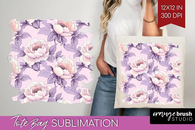Peony Flowers Tote Bag - Floral Tote Bag PNG Sublimation