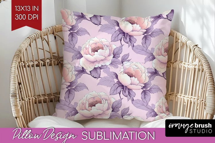 Peony Flowers Pillow Sublimation - Floral Pillow Cover PNG