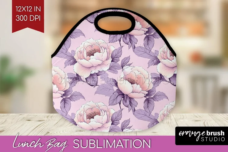 Peony Flowers Lunch Bag - Floral Lunch Bug PNG Sublimation
