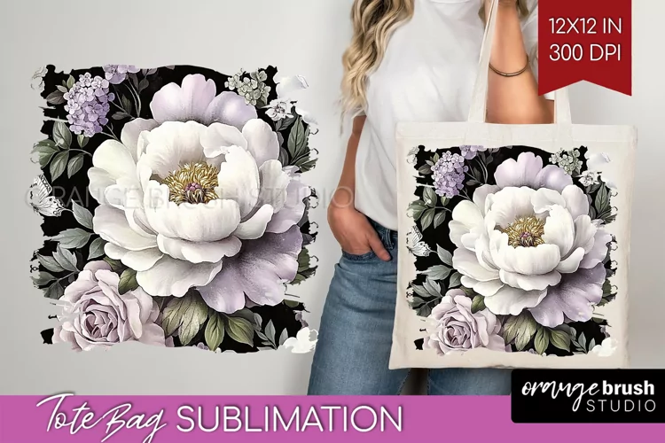 Peony Flowers Tote Bag - Floral Tote Bag PNG Sublimation