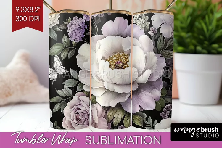 Peony Flowers Tumbler Wrap - Floral Tumbler PNG Sublimation