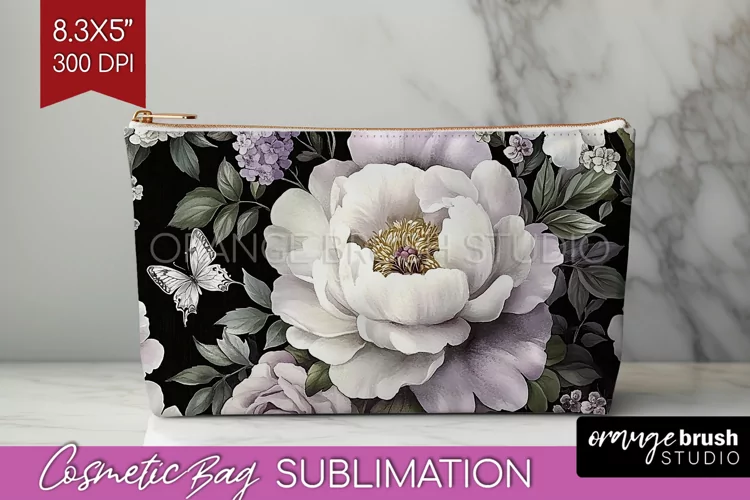 Peony Flowers Cosmetic Bag - Floral Makeup Bag PNG