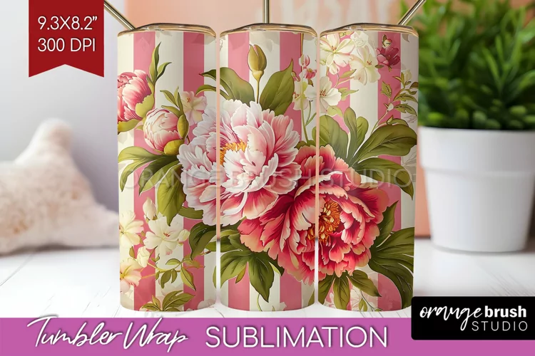 Peony Flowers Tumbler Wrap - Floral Tumbler PNG Sublimation