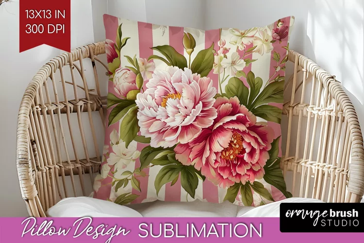 Peony Flowers Pillow Sublimation - Floral Pillow Cover PNG