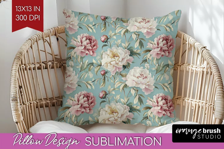 Peony Flowers Pillow Sublimation - Floral Pillow Cover PNG