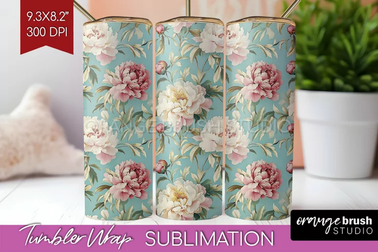 Peony Flowers Tumbler Wrap - Floral Tumbler PNG Sublimation