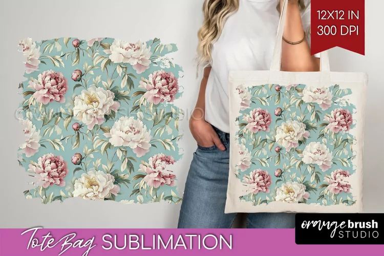 Peony Flowers Tote Bag - Floral Tote Bag PNG Sublimation