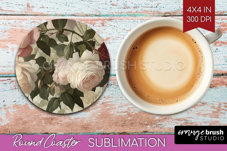 Peony Flowers Round Coaster - Floral Coaster PNG Sublimation