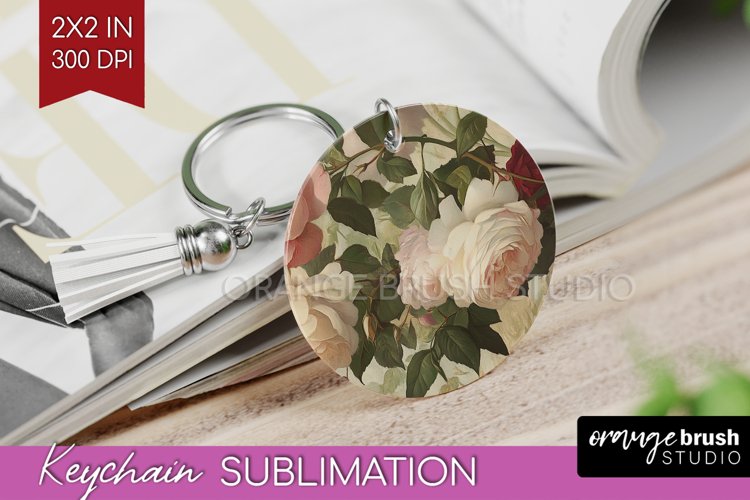 Peony Flowers Keychain PNG - Floral Keychain Sublimation example image 1