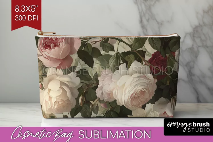 Peony Flowers Cosmetic Bag - Floral Makeup Bag PNG