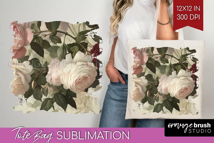 Peony Flowers Tote Bag - Floral Tote Bag PNG Sublimation