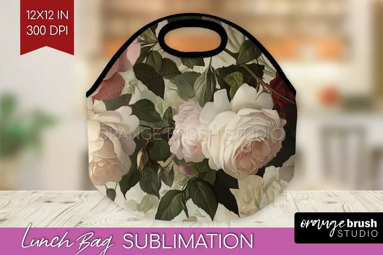Peony Flowers Lunch Bag - Floral Lunch Bug PNG Sublimation