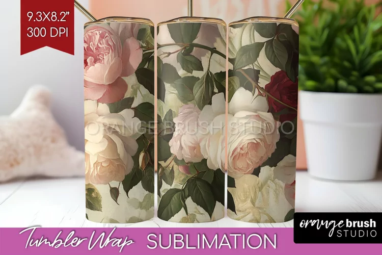 Peony Flowers Tumbler Wrap - Floral Tumbler PNG Sublimation