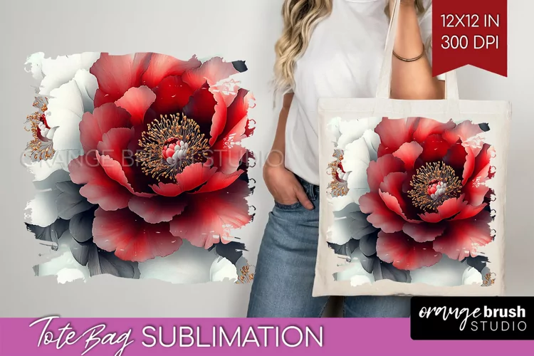 Peony Flowers Tote Bag - Floral Tote Bag PNG Sublimation