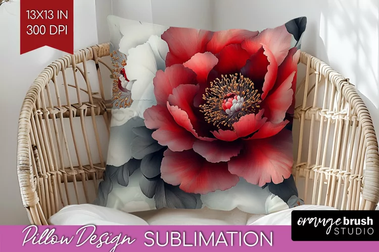 Peony Flowers Pillow Sublimation - Floral Pillow Cover PNG