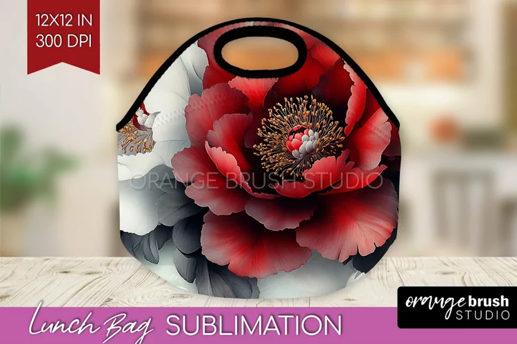Peony Flowers Lunch Bag - Floral Lunch Bug PNG Sublimation
