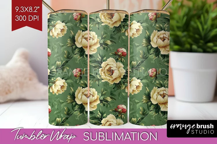 Peony Flowers Tumbler Wrap - Floral Tumbler PNG Sublimation