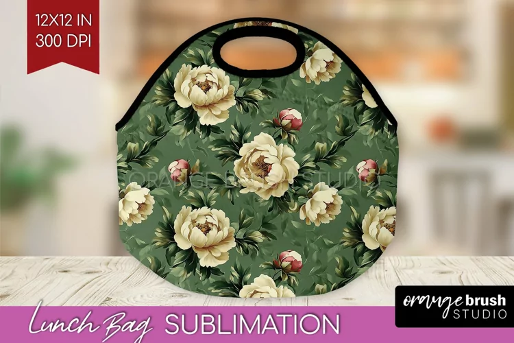 Peony Flowers Lunch Bag - Floral Lunch Bug PNG Sublimation