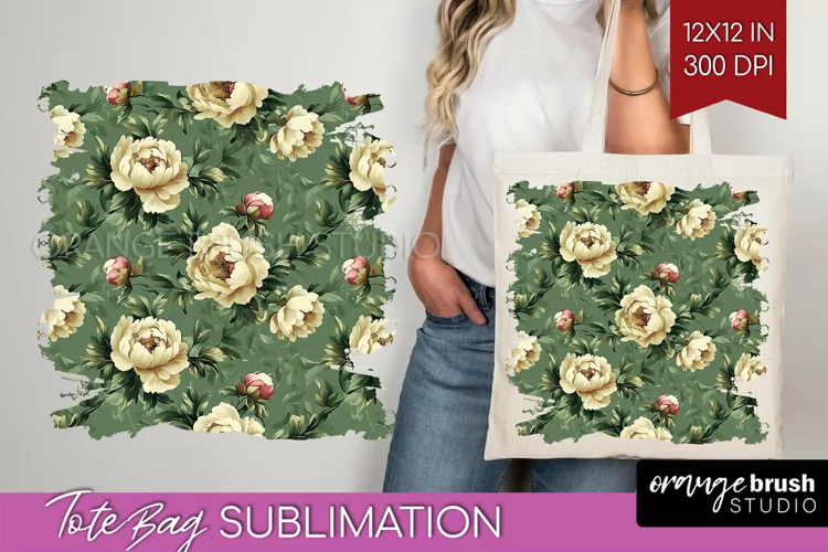 Peony Flowers Tote Bag - Floral Tote Bag PNG Sublimation