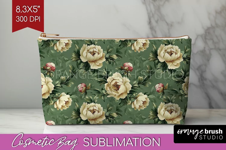 Peony Flowers Cosmetic Bag - Floral Makeup Bag PNG